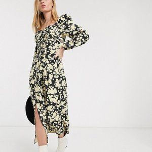 Topshop Daisy Print Pleated Bust Dress - 8